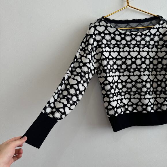 Maeve by Anthropologie Heart Print Boat Neck Sweater in Black & White Size XS - Picture 3 of 6